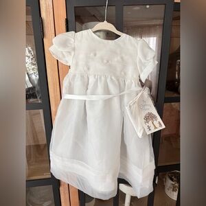 Christening Baptism gown dress newborn baby girl long organza flowers bonnet set